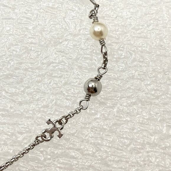 Tory Burch Logo Pearl Beaded Slider 164147 IN Tory Silver/Pearl - Picture 5 of 11